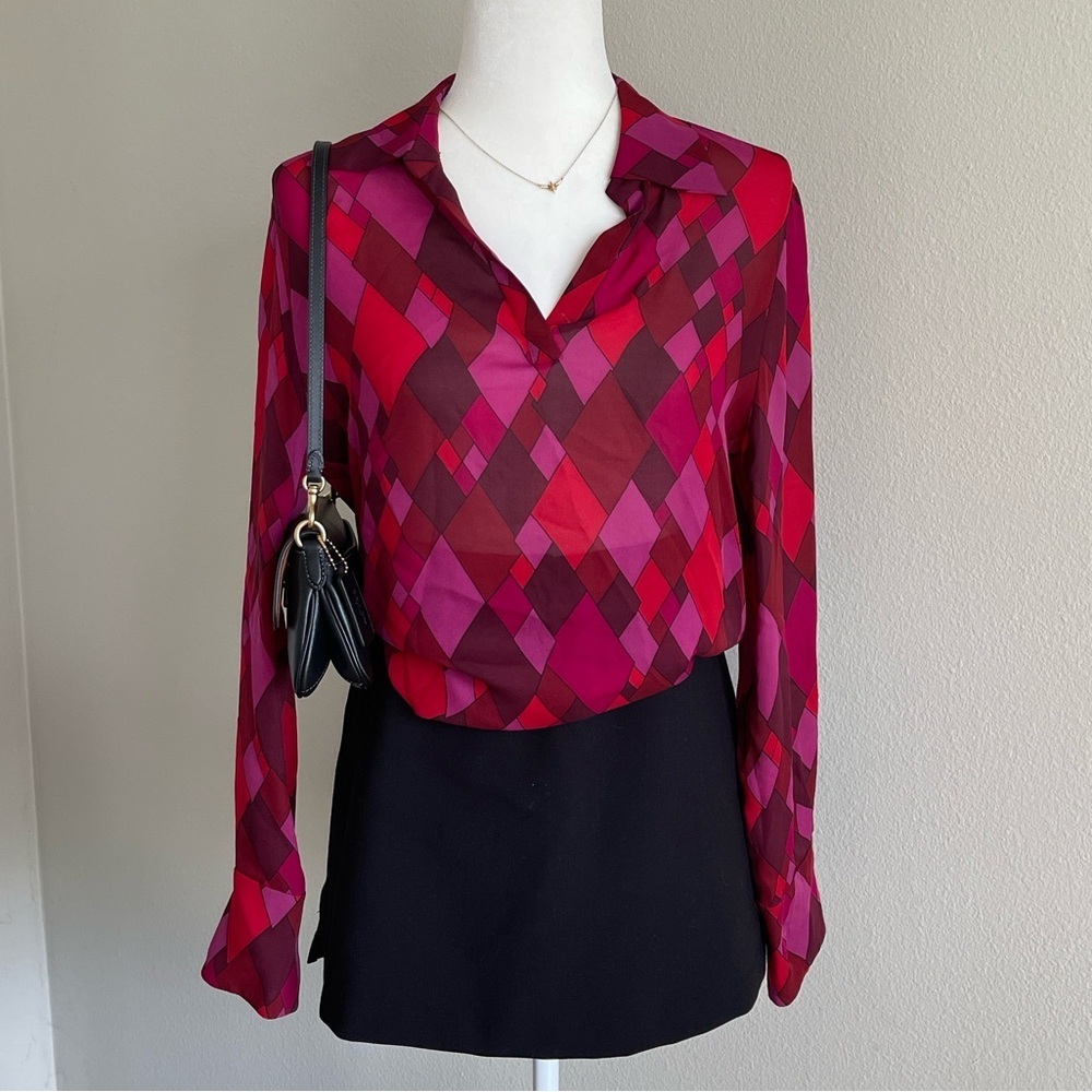 Rena Rowan Silk Top in Red and Pink Size S